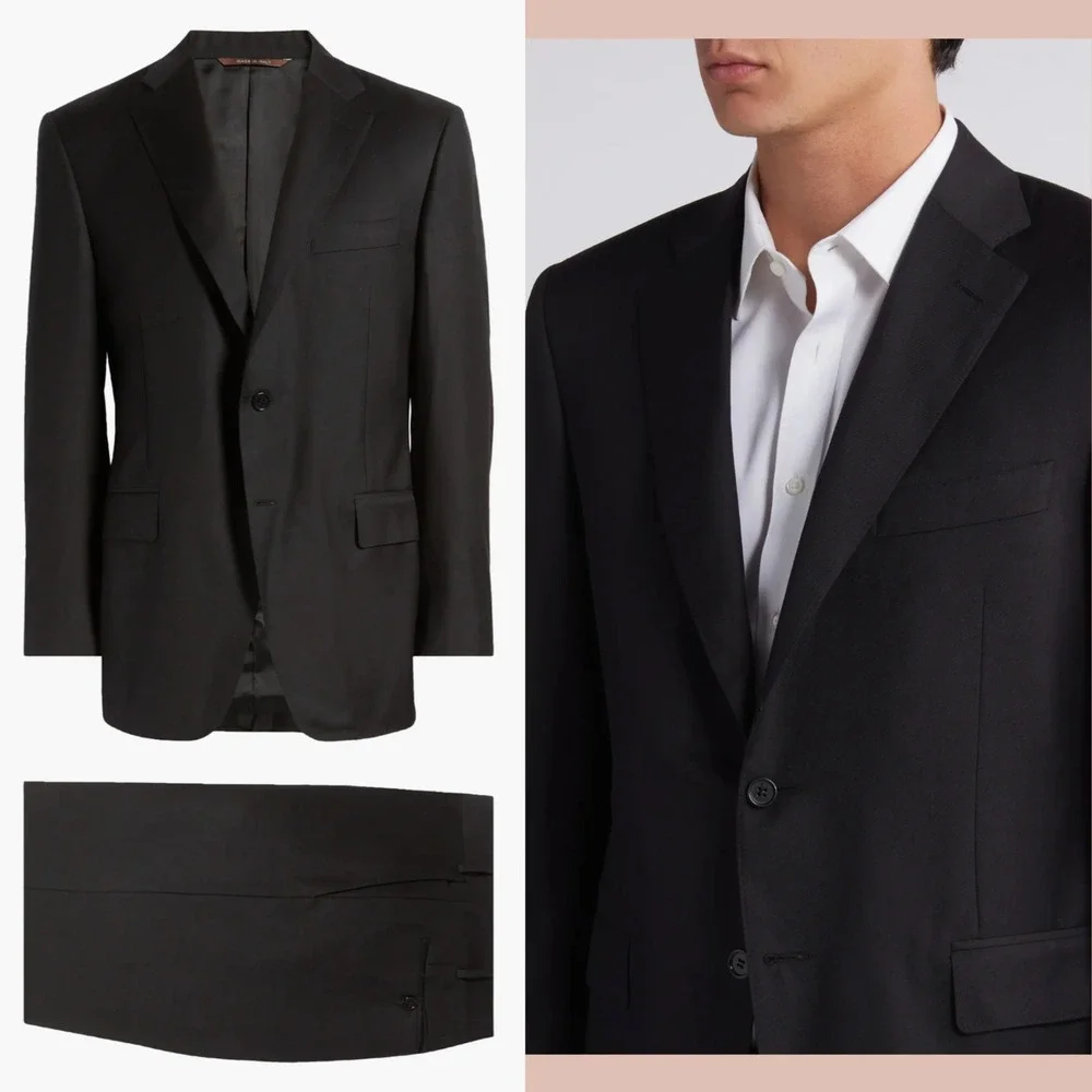 NEW‎ $2295 Canali [ 56C 38 ] 2 Piece Solid Wool Suit Set in Black #J2174